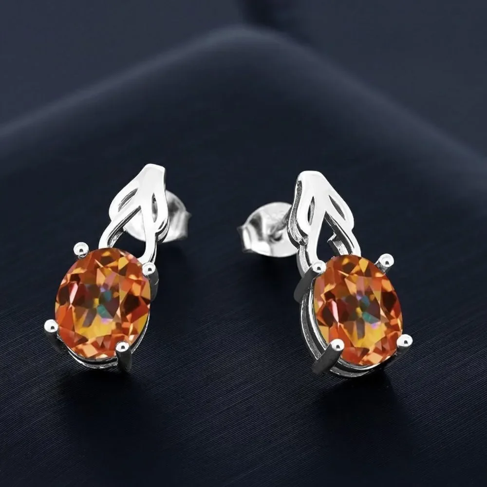 925 Sterling Silver with 3.60 Cttw Ecstasy Mystic Topaz Oval Post Drop Earrings